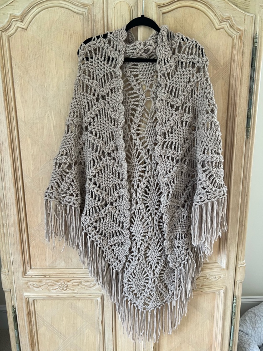 Free People Taupe Crochet Fringe Shall